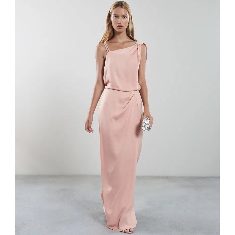 Reiss Ostia Maxi Drape Vintage Satin Dress Blush Pink Size 10 NEW